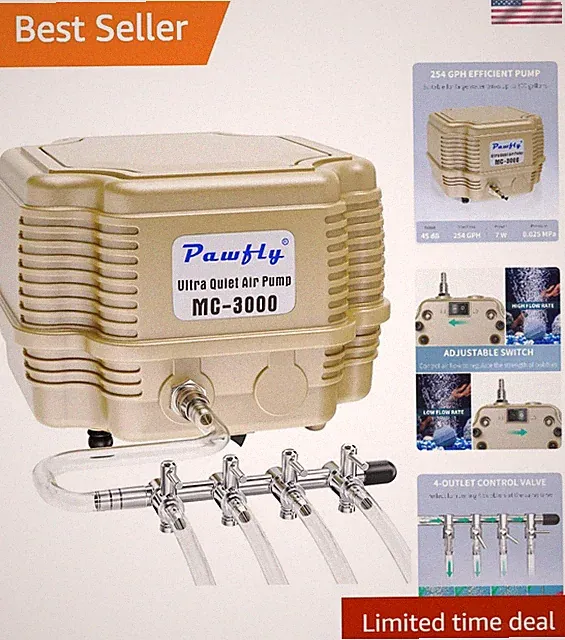254 GPH Aquarium Air Pump Adjustable Quiet Oxygen Aerator Pump with Multi-Por...
