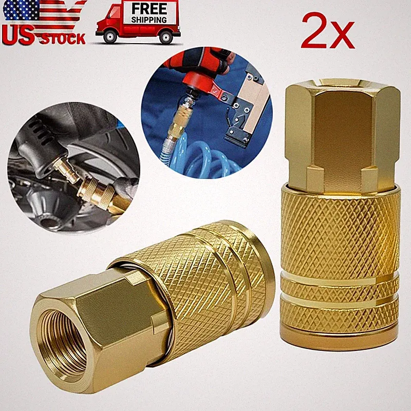 2Pcs 1/4" NPT Female Air Coupler Industrial Brass Air Hose Fittings Compressor