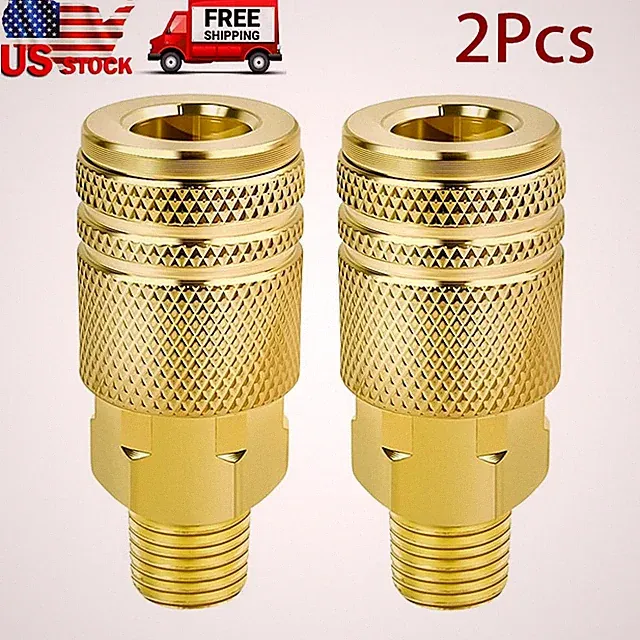 2Pcs New 1/4" NPT Male Air Coupler Industrial Brass Air Hose Fittings Compressor