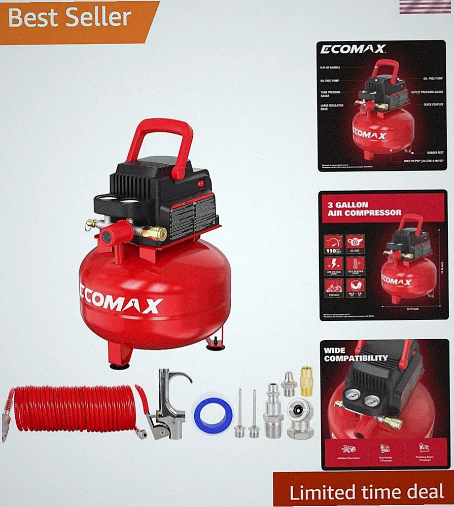 High-Performance 110 PSI Pancake Compressor - 25ft Hose & Essential Accessories