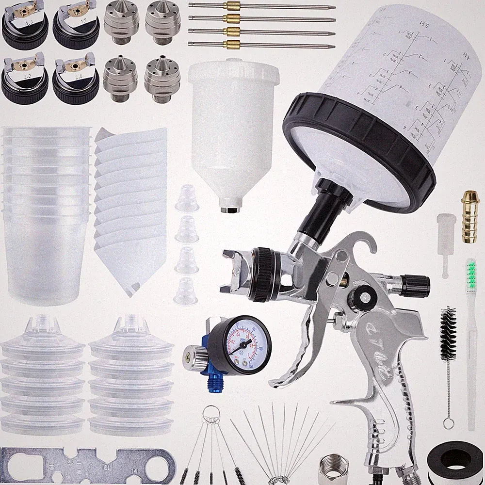 HVLP Paint Spray with 1.4/1.7/2.0/2.5mm 4 Nozzles & Air Compressor Regulator,...
